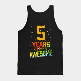 5th Birthday Girl Gift Vintage Retro 05 Years Of Being Awesome Gifts Funny 5 Years Old Boys Kids Tank Top